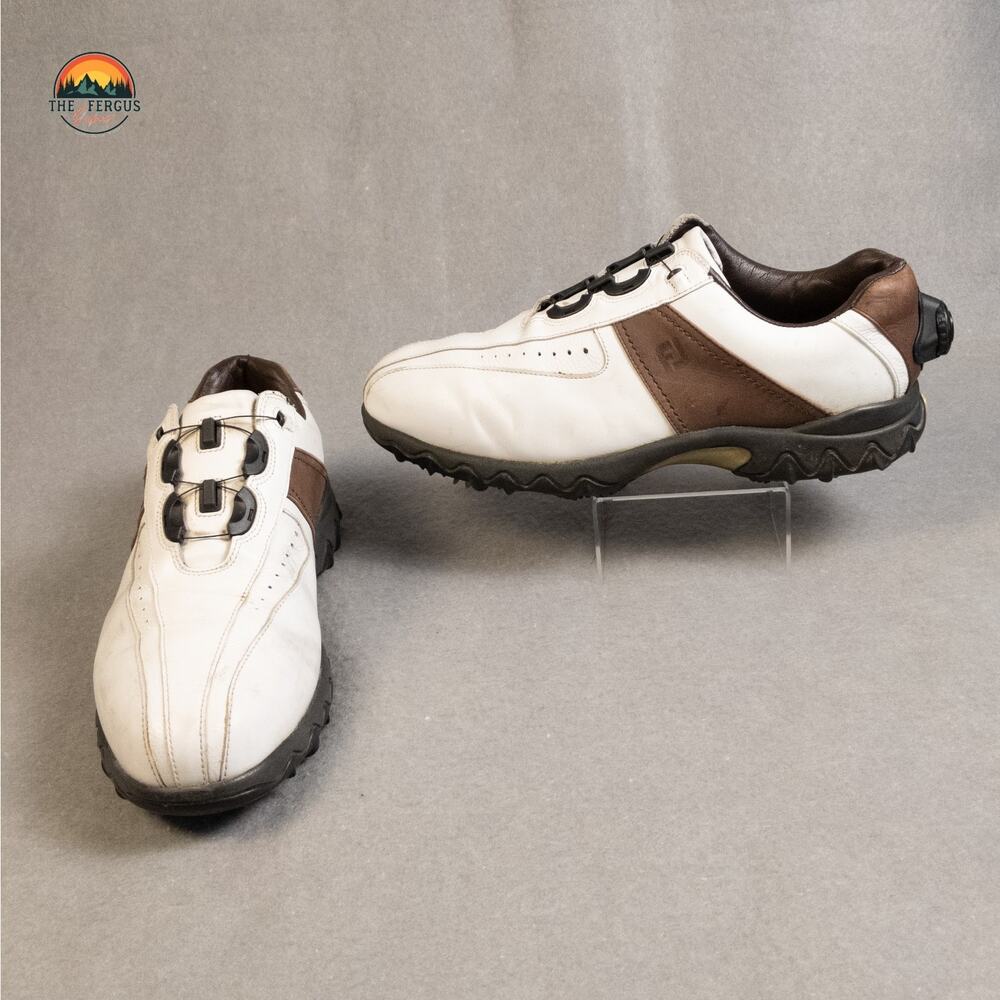 FootJoy Contour Series Golf Shoes White Brown Lace-Up Low Top Men's Size 10.5